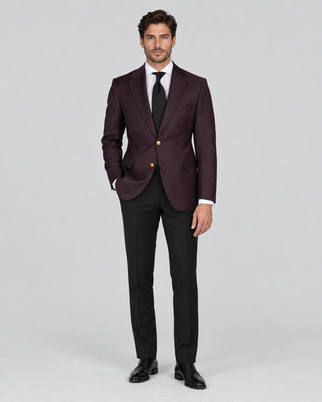 Elegant single-breasted blazer in deep Bordeaux – Made of fine wool