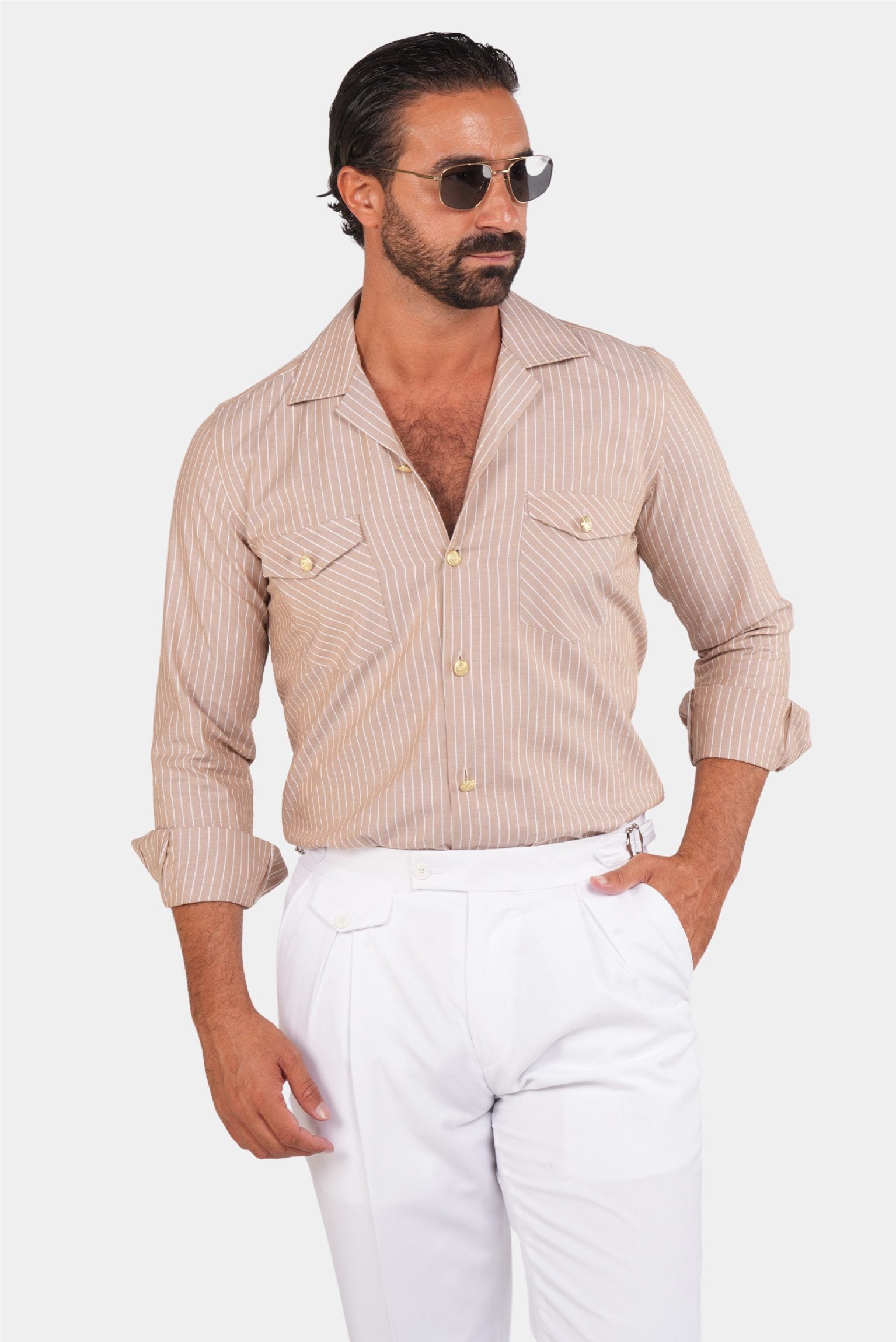 Beige striped safari shirt