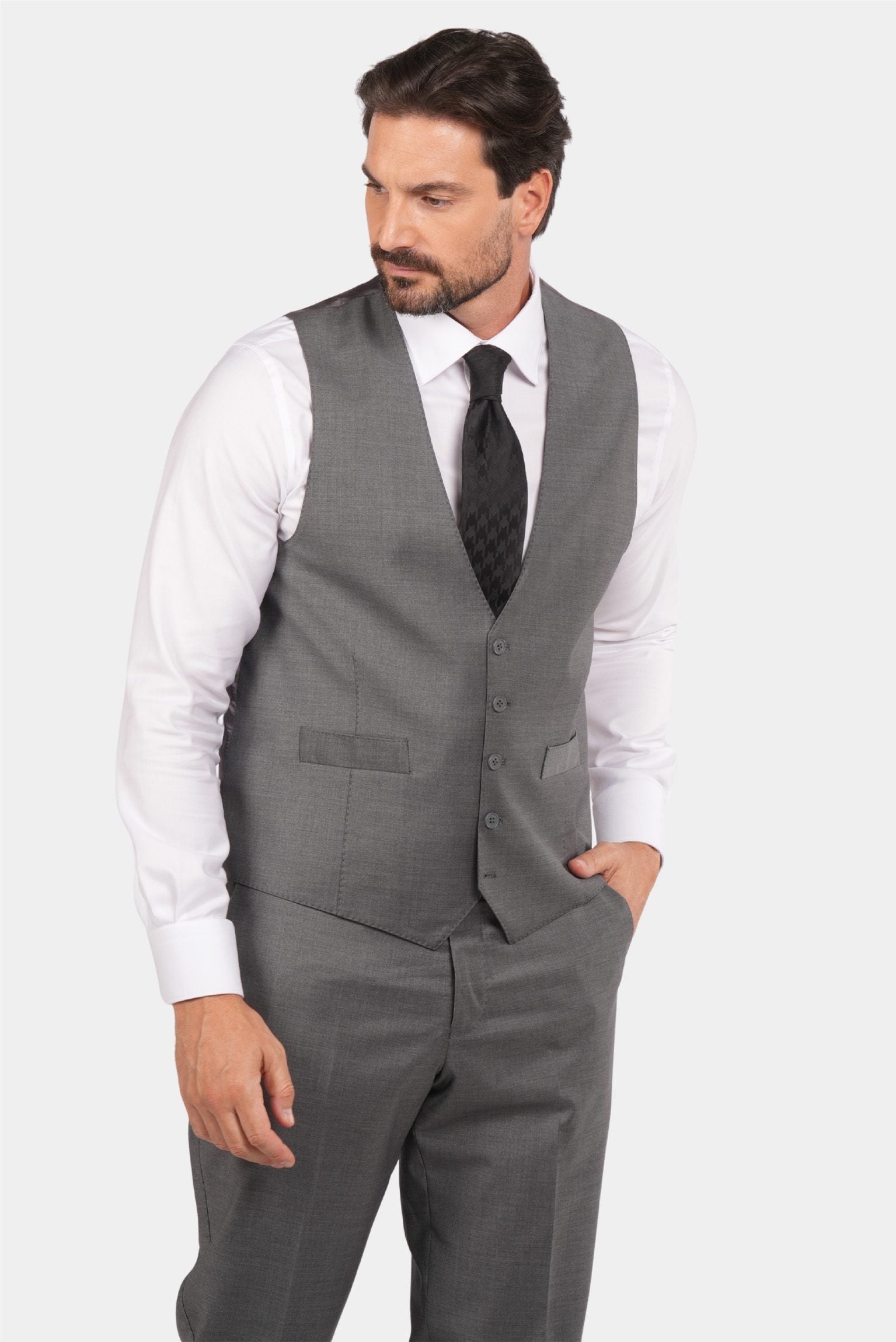 Grauer Modern Fit Einreihiger Handarbeit