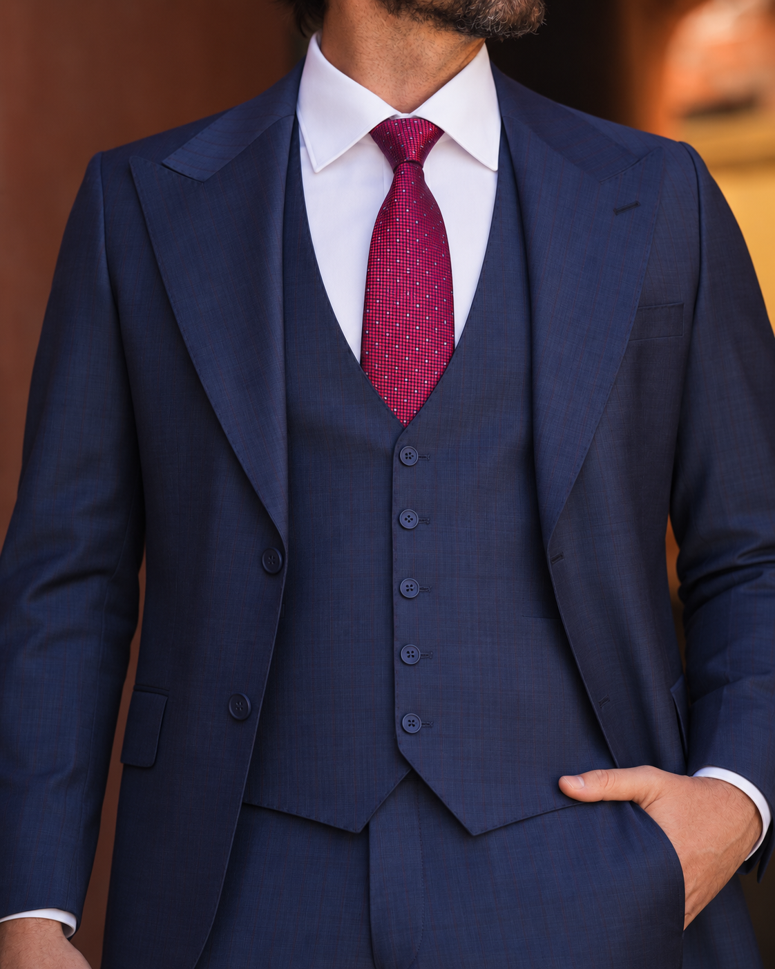 Navyblauer Slim-Fit-Dreiteiler aus Super-130s-Wolle
