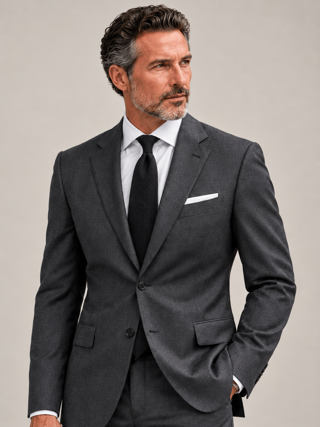 Dunkelgrauer Slim-Fit-Einreiher aus Reda-Wolle – am Modell