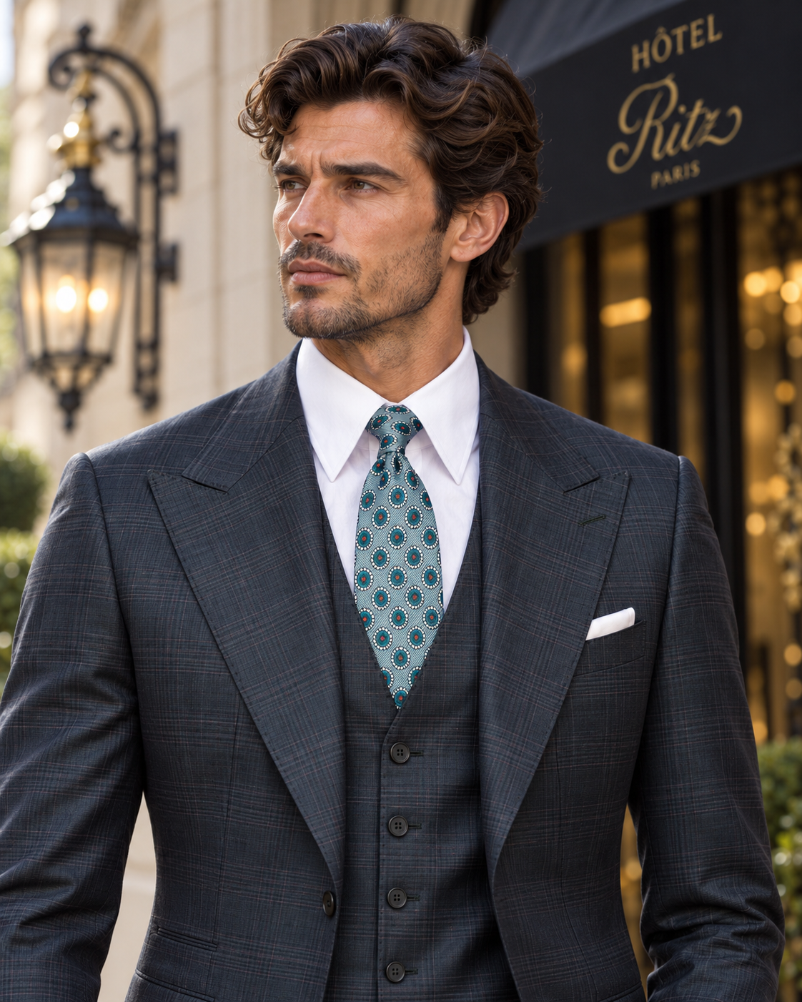 Dark green checked single-breasted modern-fit suit