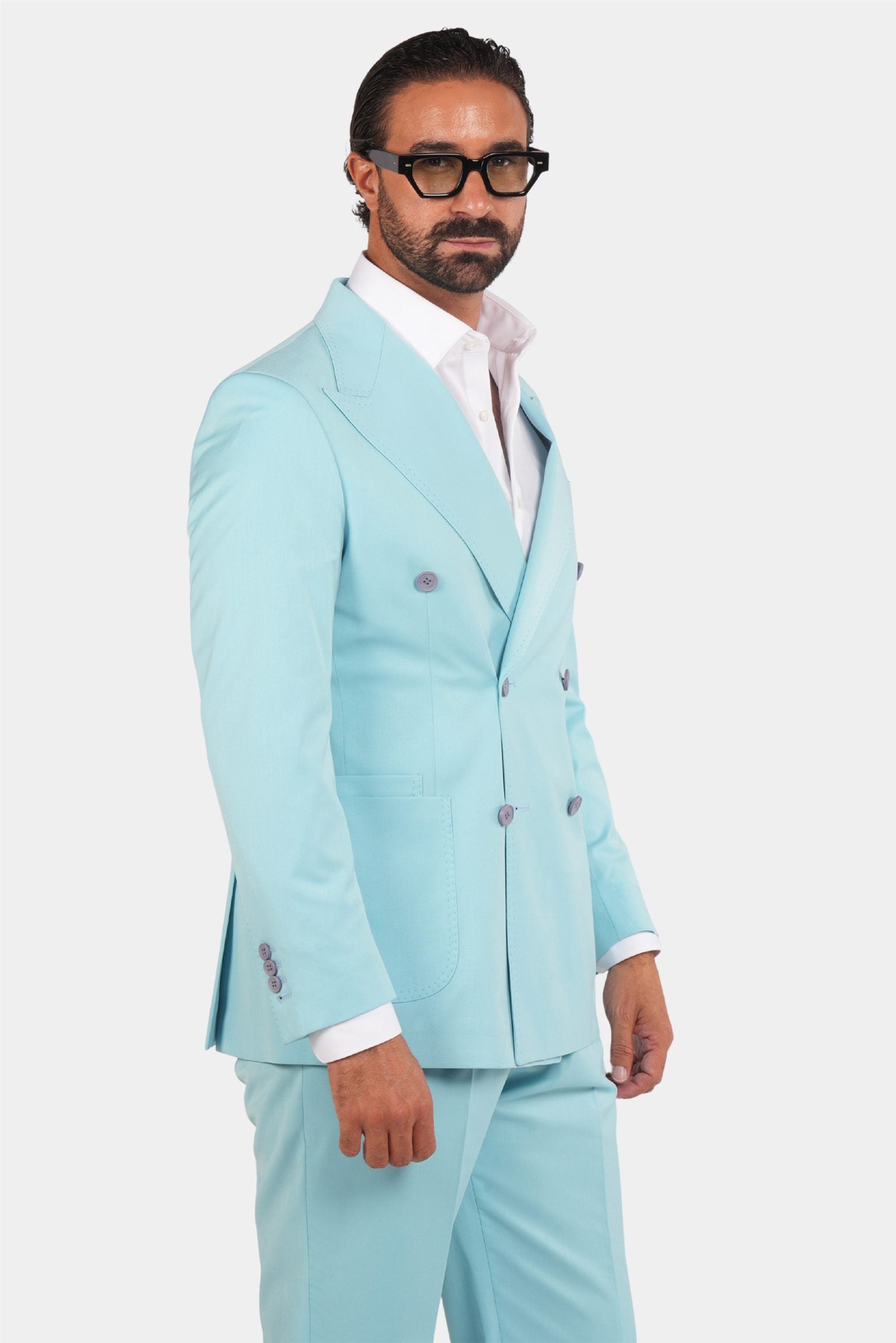 Hellblaue Modern Fit Zweireiher Anzug