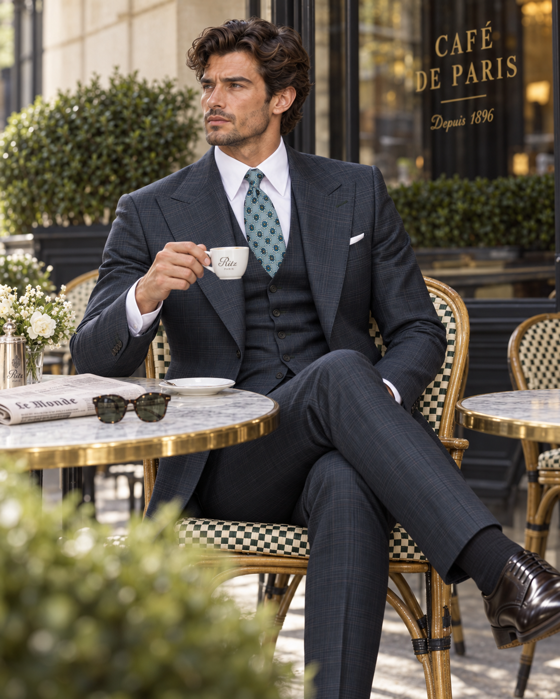 Dark green checked single-breasted modern-fit suit