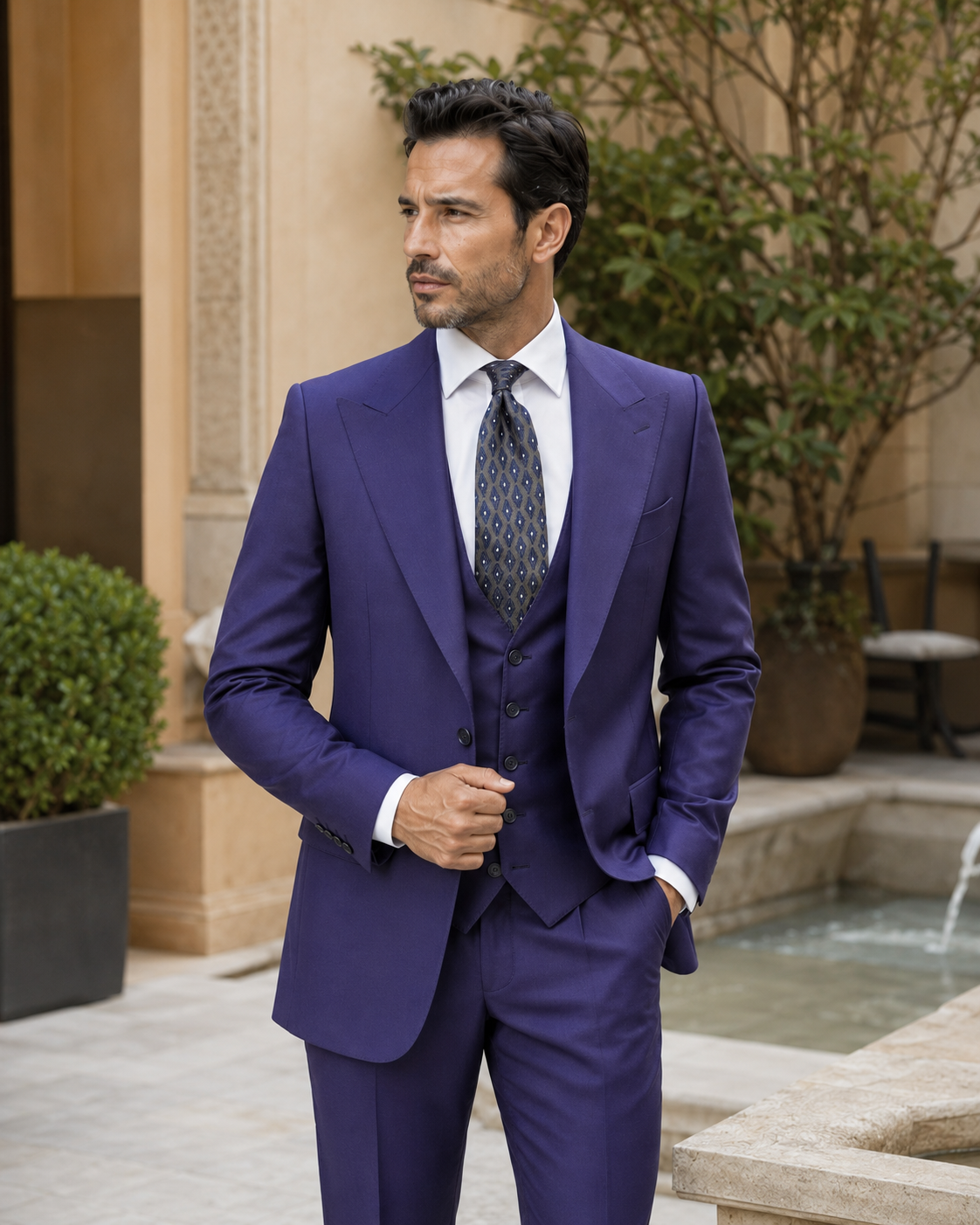 Indigoblauer Slim-Fit-Dreiteiler aus Cerruti Super-160s-Wolle