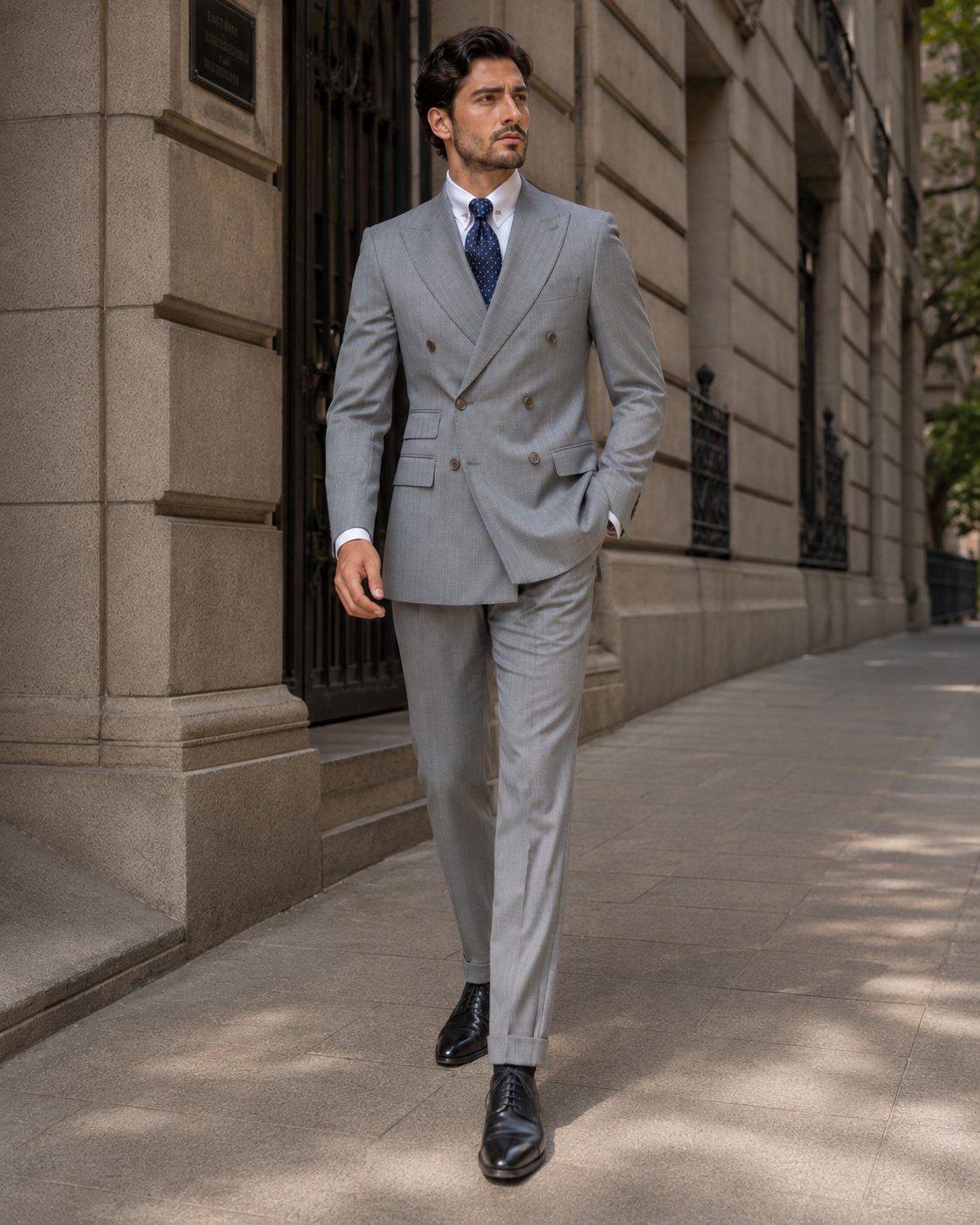 Grauer Slim-Fit-Zweireiher aus Wolle
