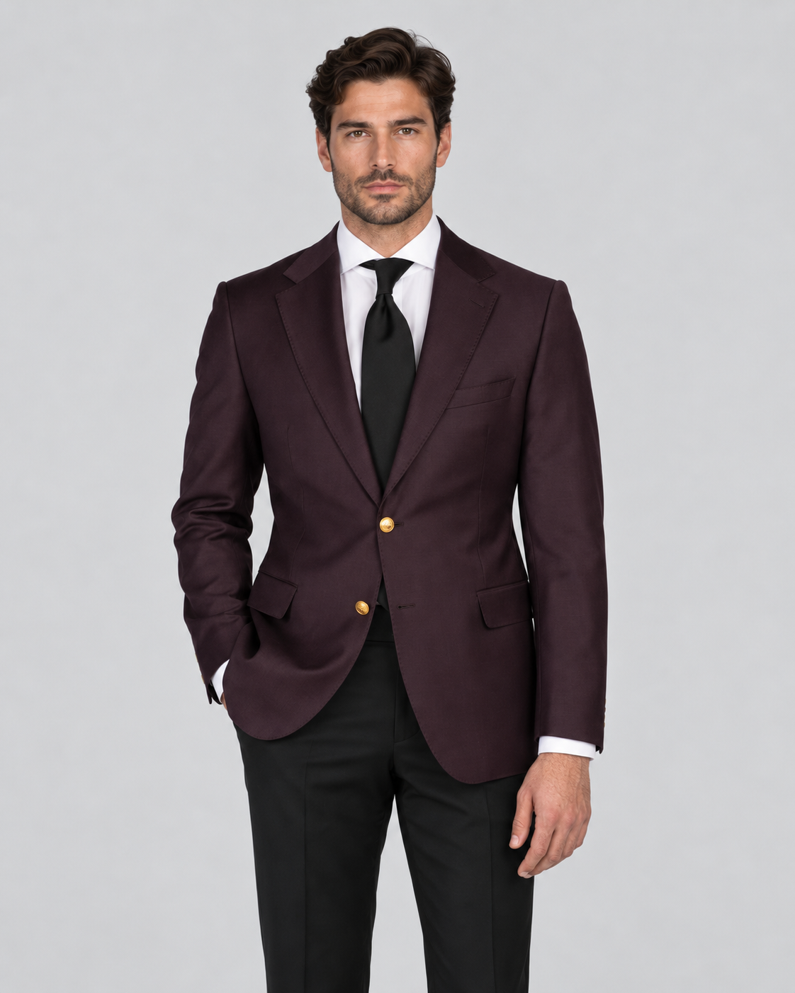 Elegant single-breasted blazer in deep Bordeaux – Made of fine wool