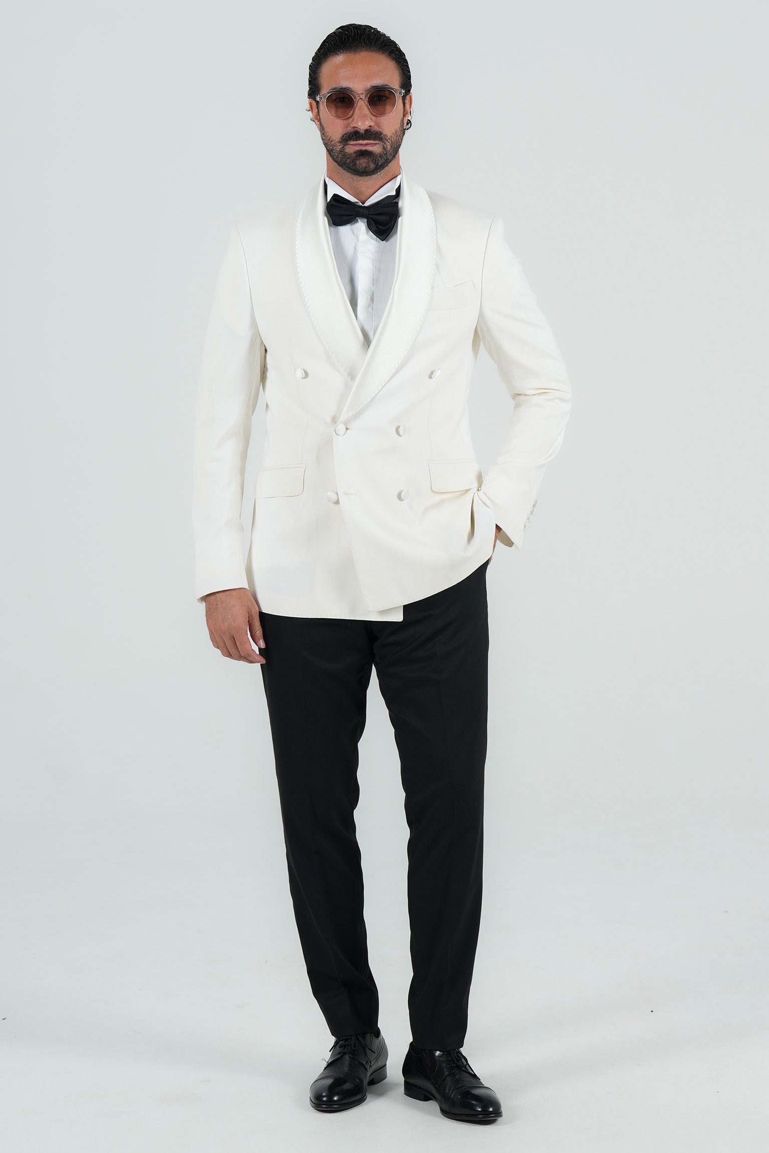 Elfenbein Slim Fit Doppelreihiger Smokinganzug