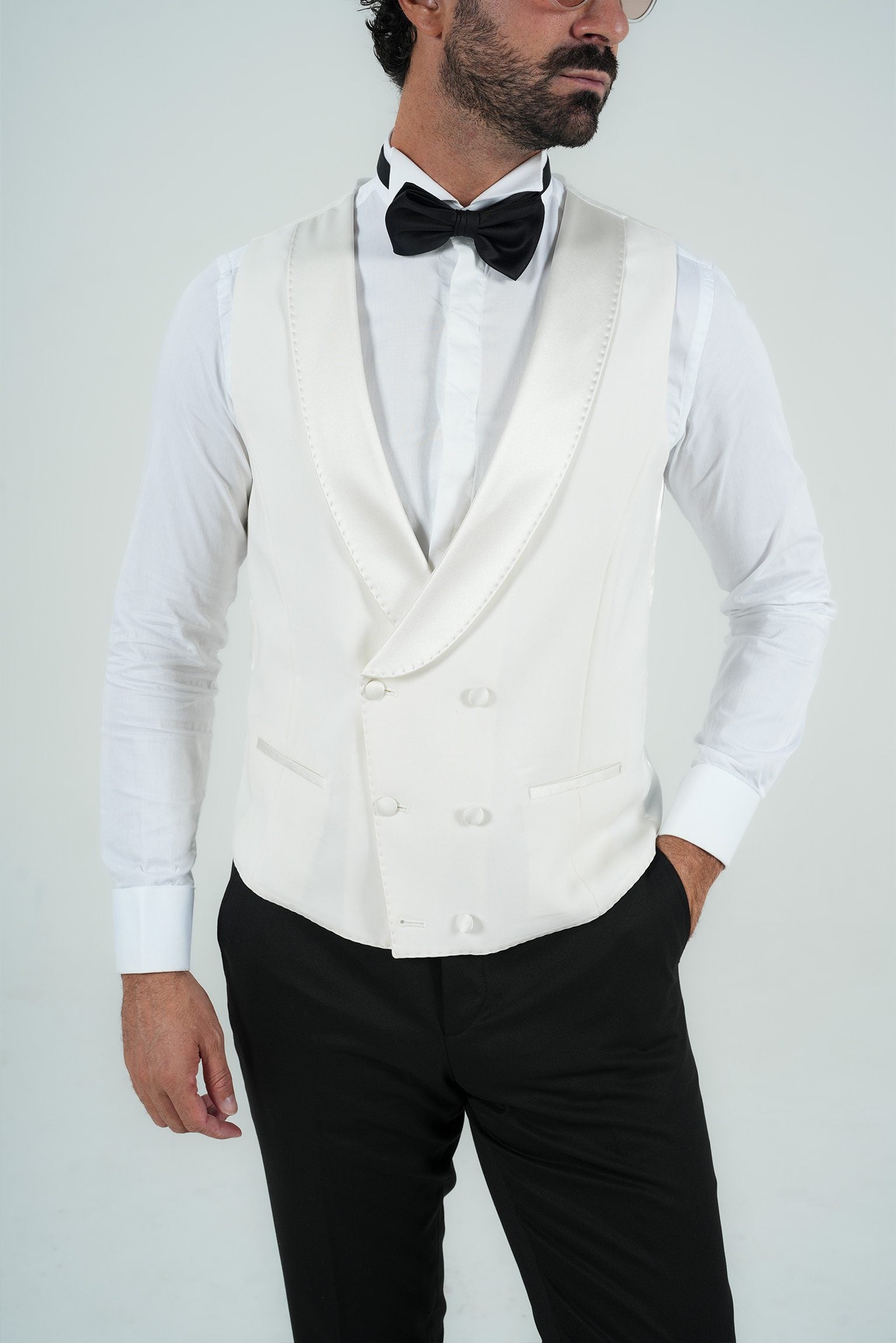 Elfenbein Slim Fit Doppelreihiger Smokinganzug