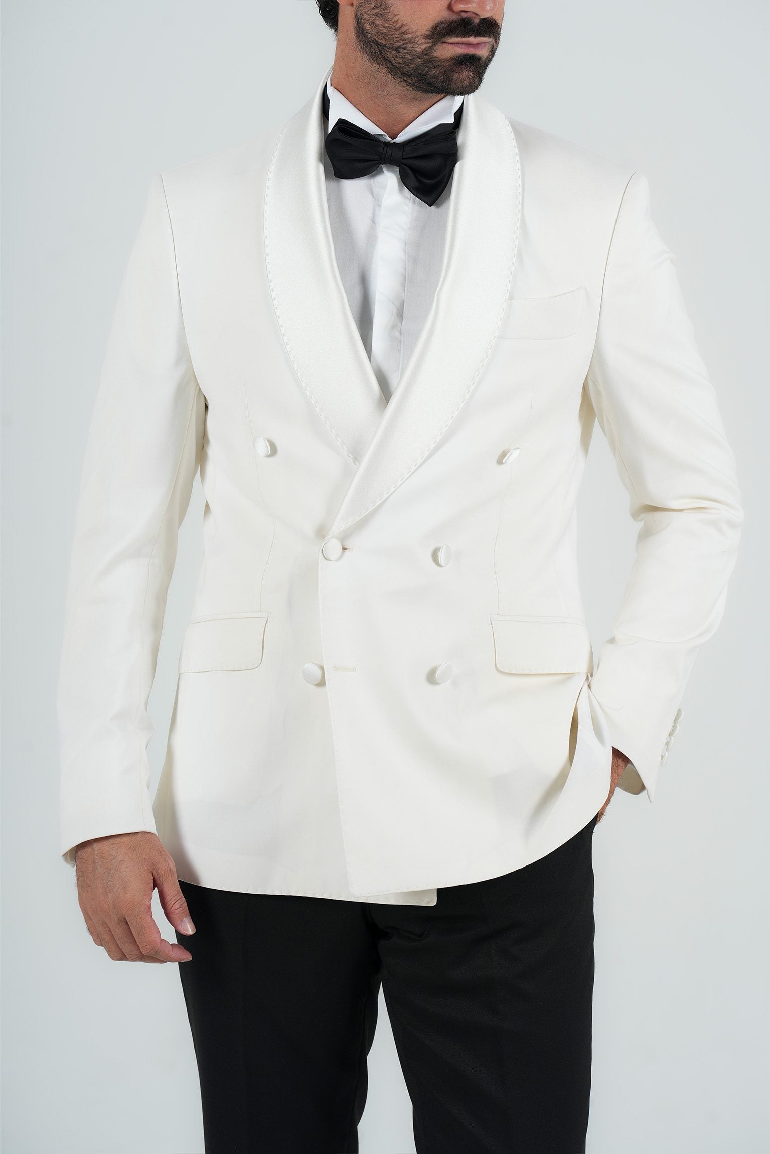 Elfenbein Slim Fit Doppelreihiger Smokinganzug