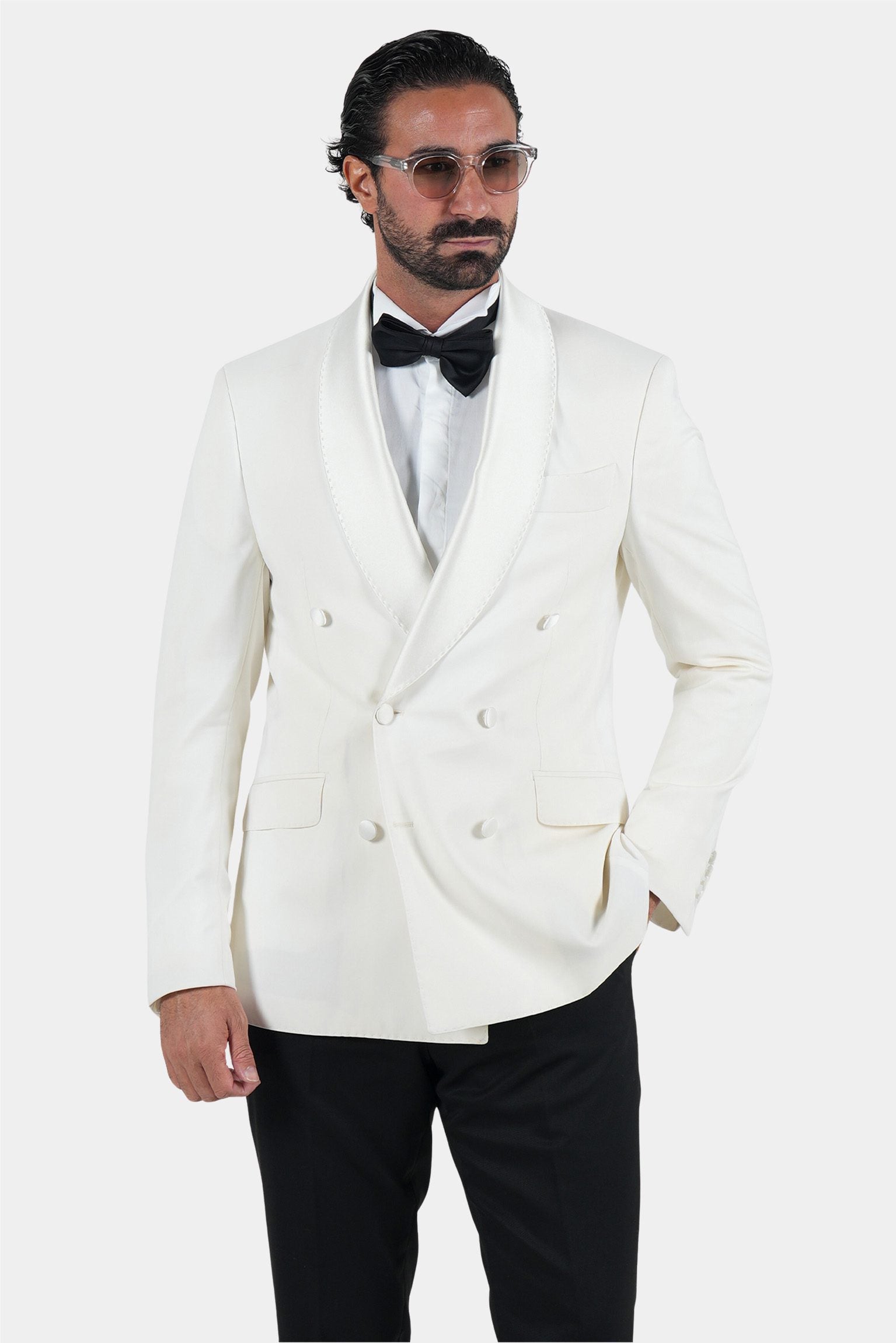 Elfenbein Slim Fit Doppelreihiger Smokinganzug