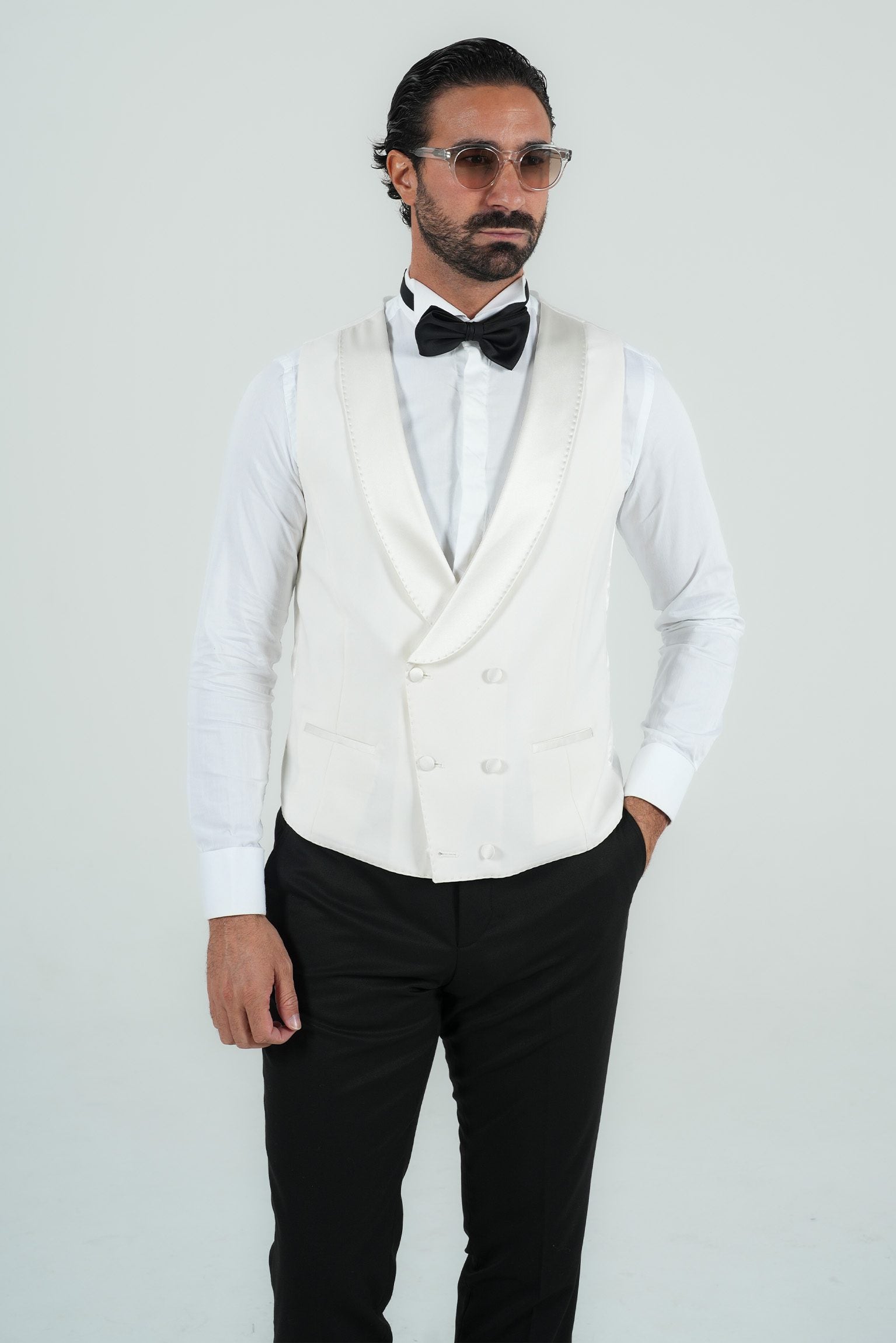 Elfenbein Slim Fit Doppelreihiger Smokinganzug