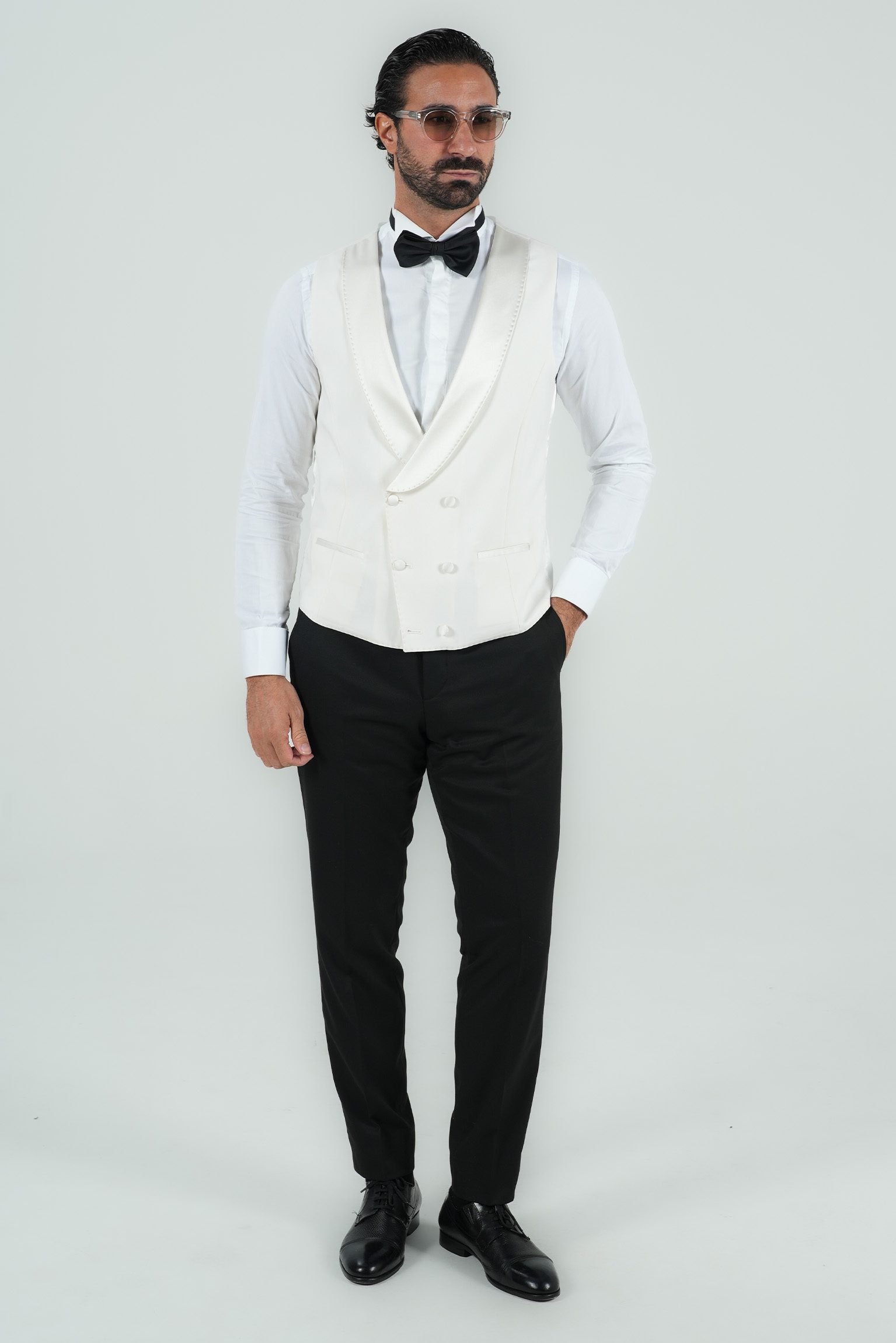 Elfenbein Slim Fit Doppelreihiger Smokinganzug