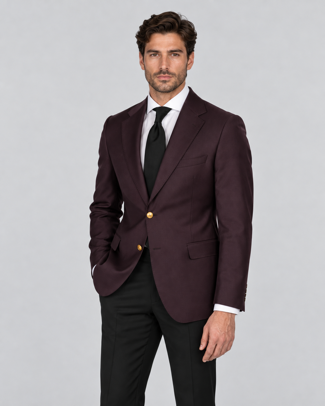 Elegant single-breasted blazer in deep Bordeaux – Made of fine wool