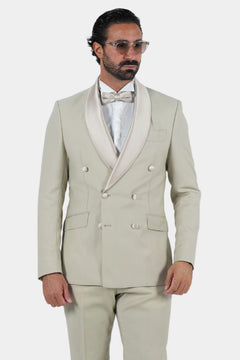 Cream Slim Fit Doppelreihiger Smoking-Anzug
