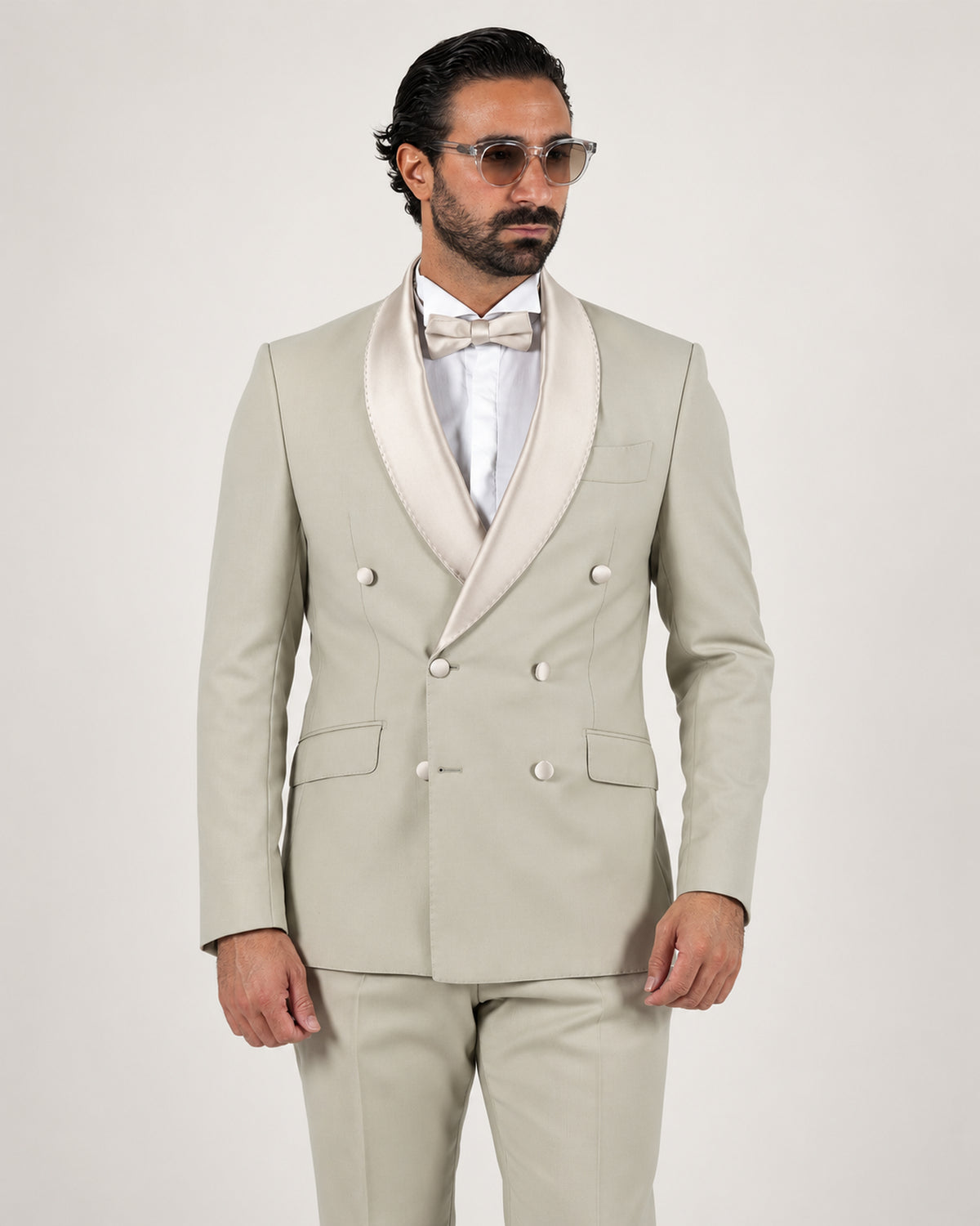 Cream slim-fit double-breasted tuxedo