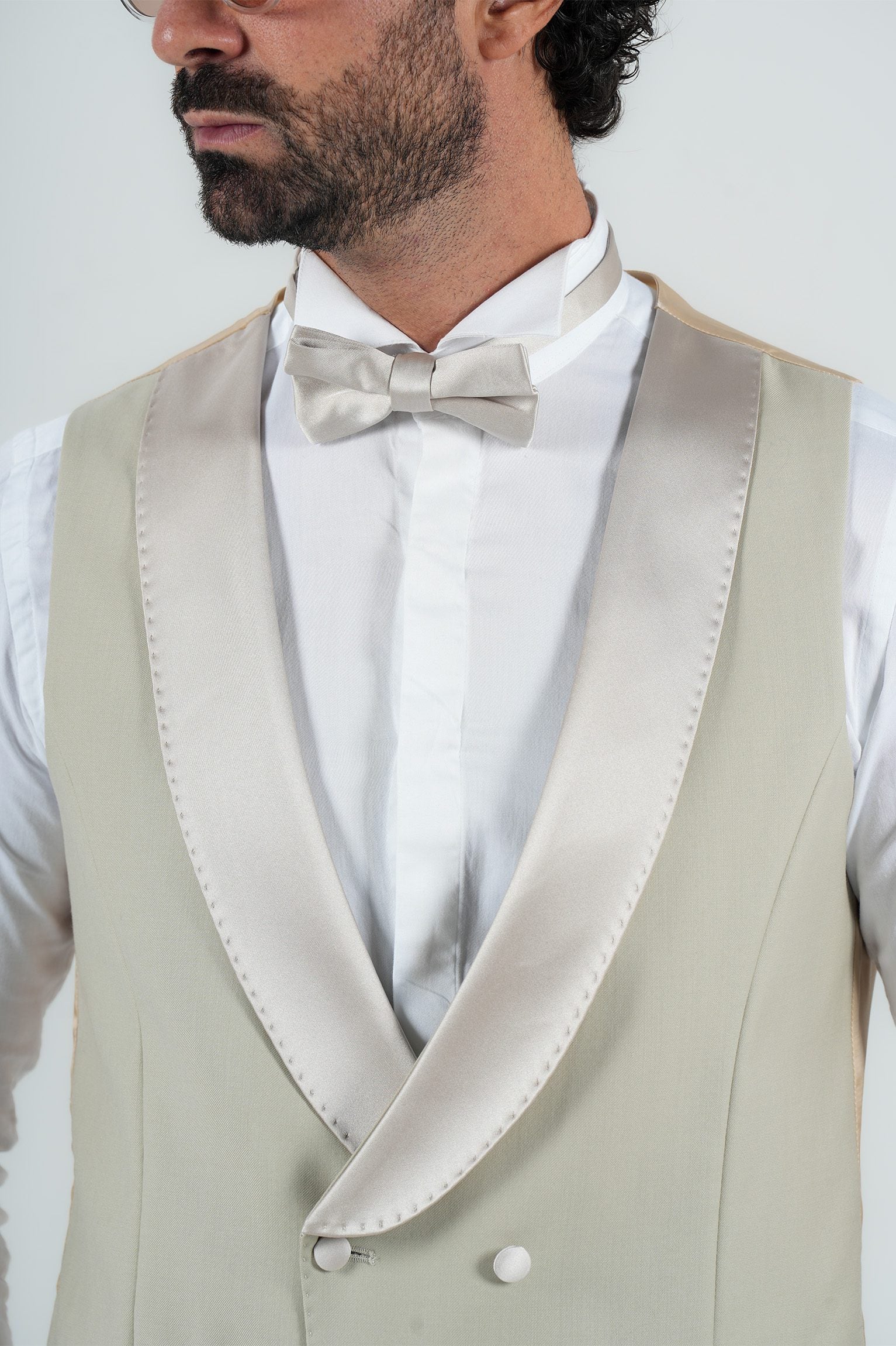 Cream Slim Fit Doppelreihiger Smoking-Anzug