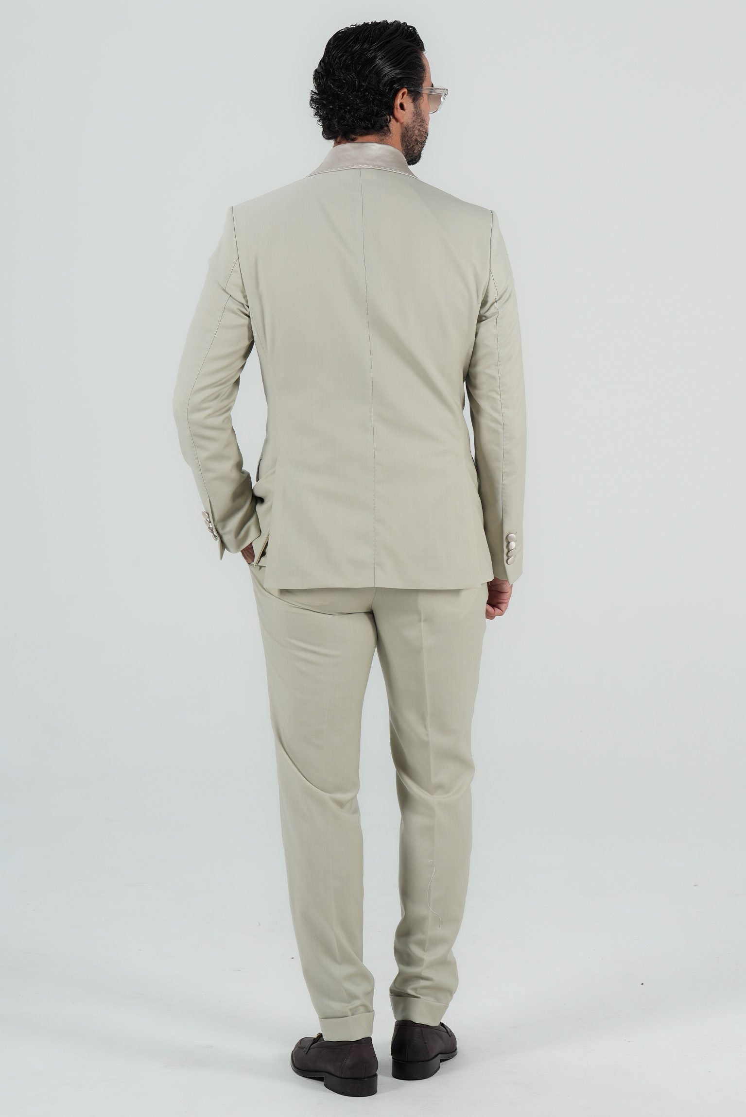 Cream Slim Fit Doppelreihiger Smoking-Anzug