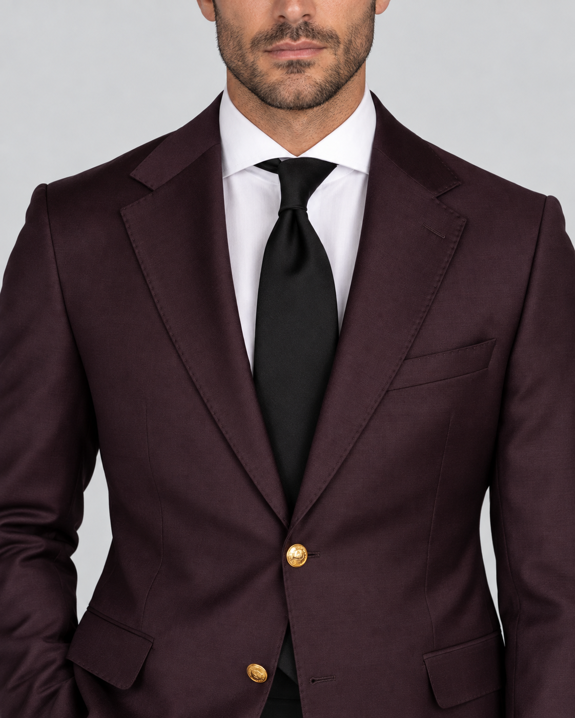 Elegant single-breasted blazer in deep Bordeaux – Made of fine wool