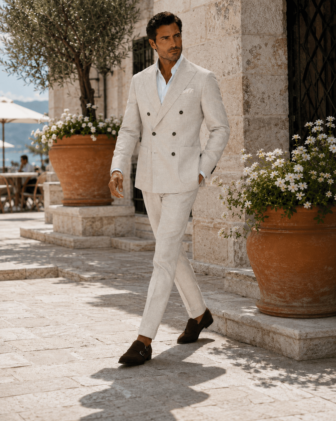Beiger Slim-Fit-Zweireiher aus Leinen