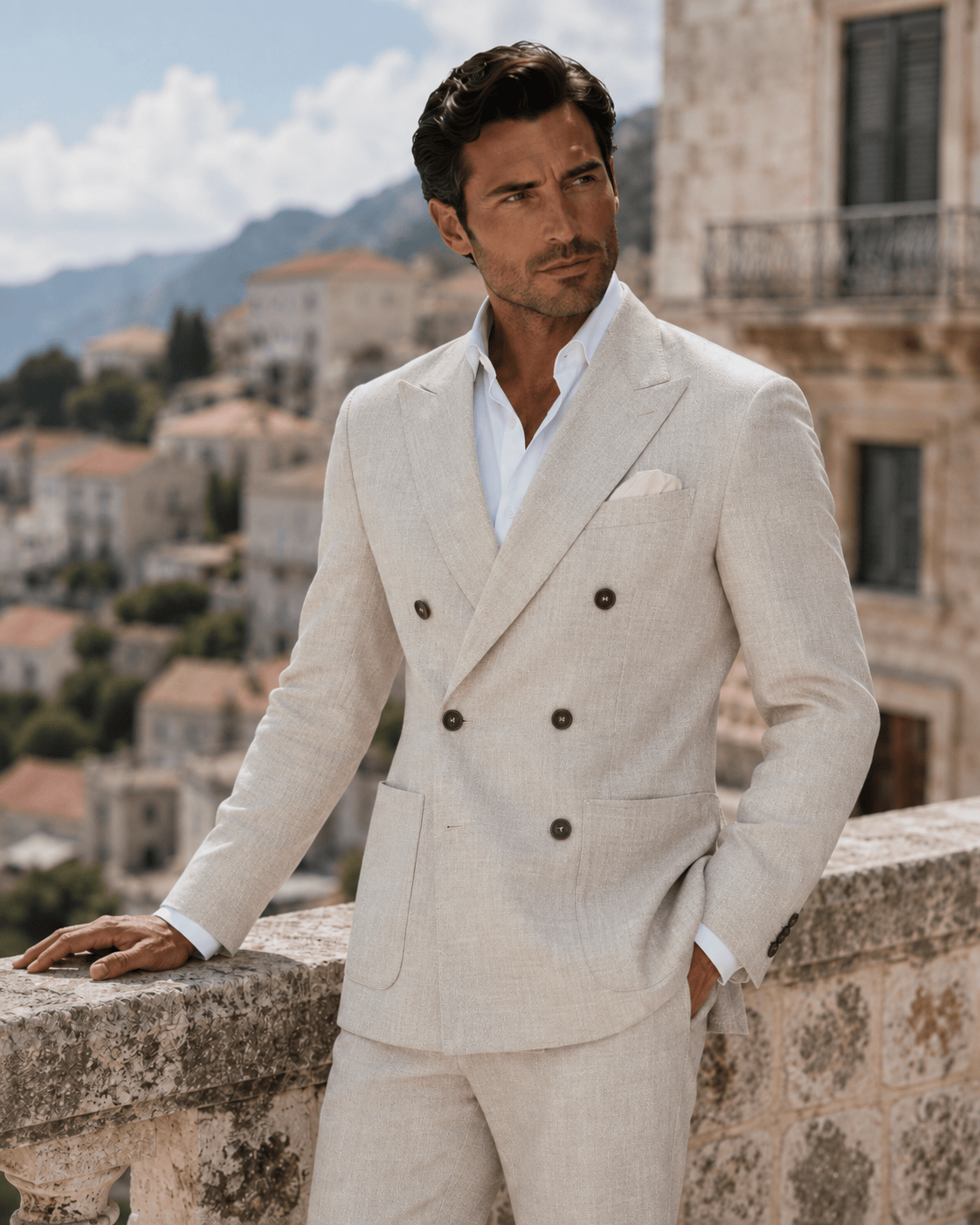 Beiger Slim-Fit-Zweireiher aus Leinen