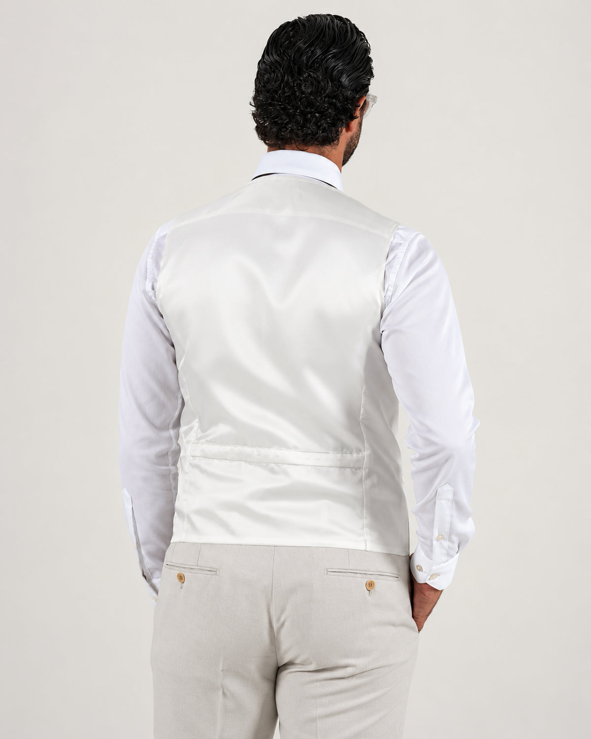 Beige tailored-fit three-piece microfibre-blend suit