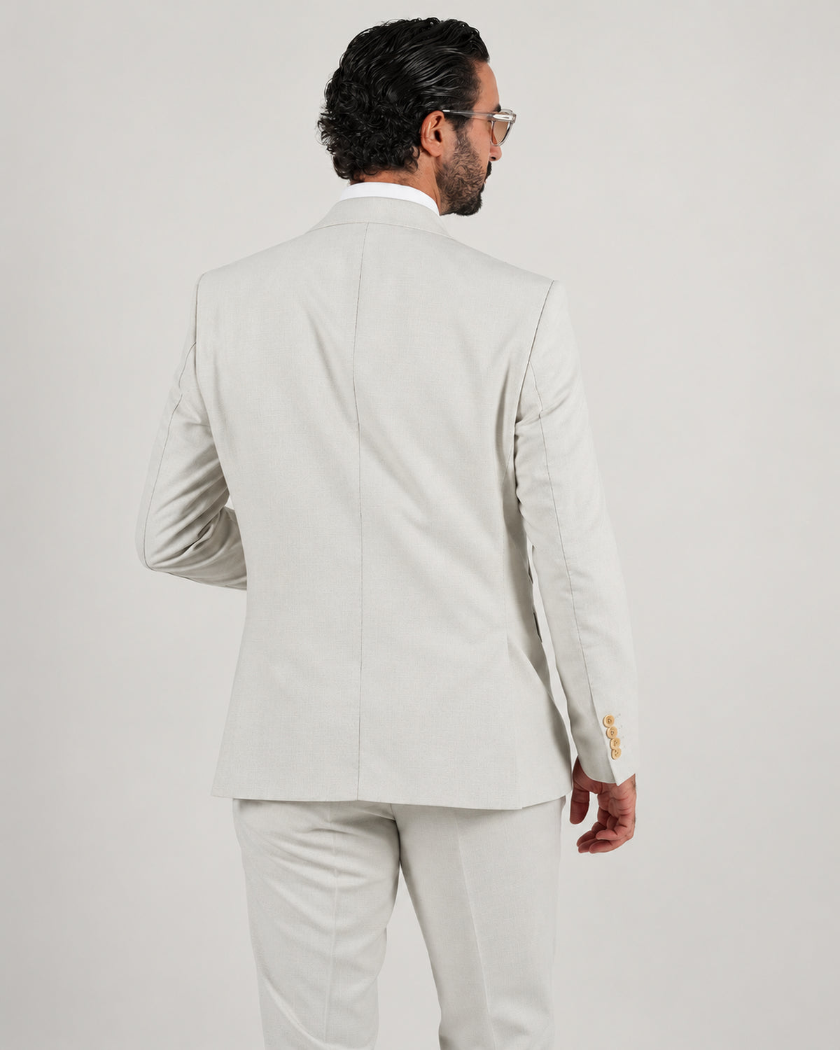 Beige tailored-fit three-piece microfibre-blend suit