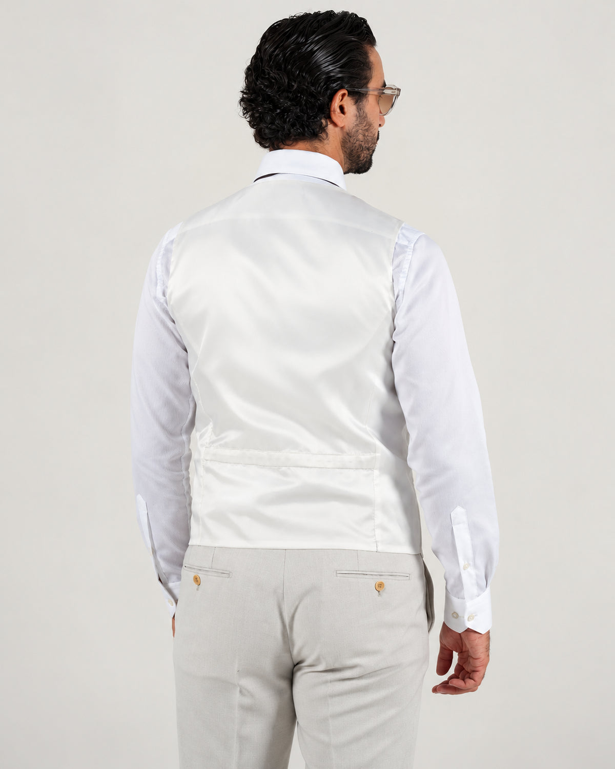 Beige tailored-fit three-piece microfibre-blend suit