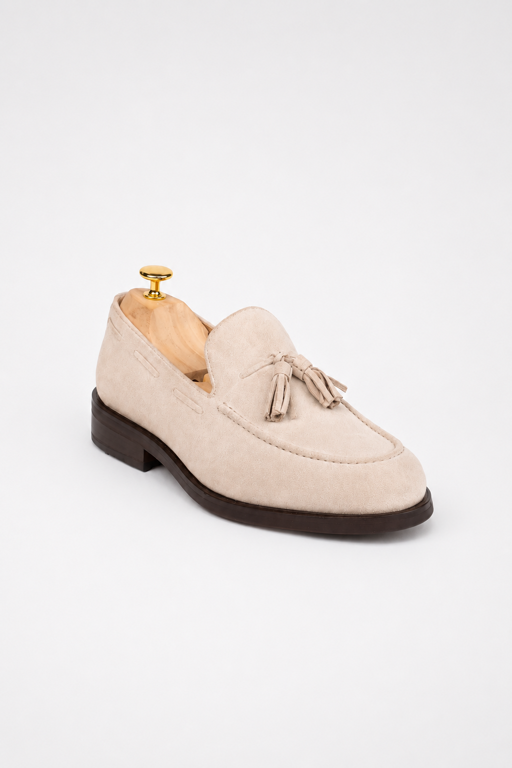 Beiger Tassel-Loafer aus Veloursleder