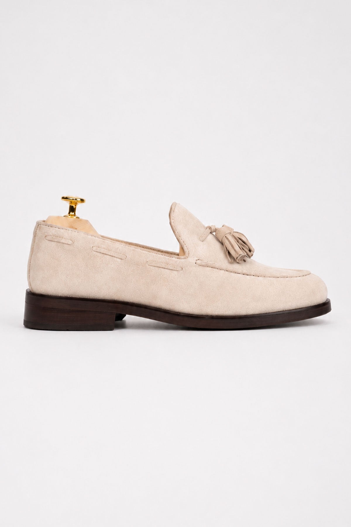 Beiger Tassel-Loafer aus Veloursleder
