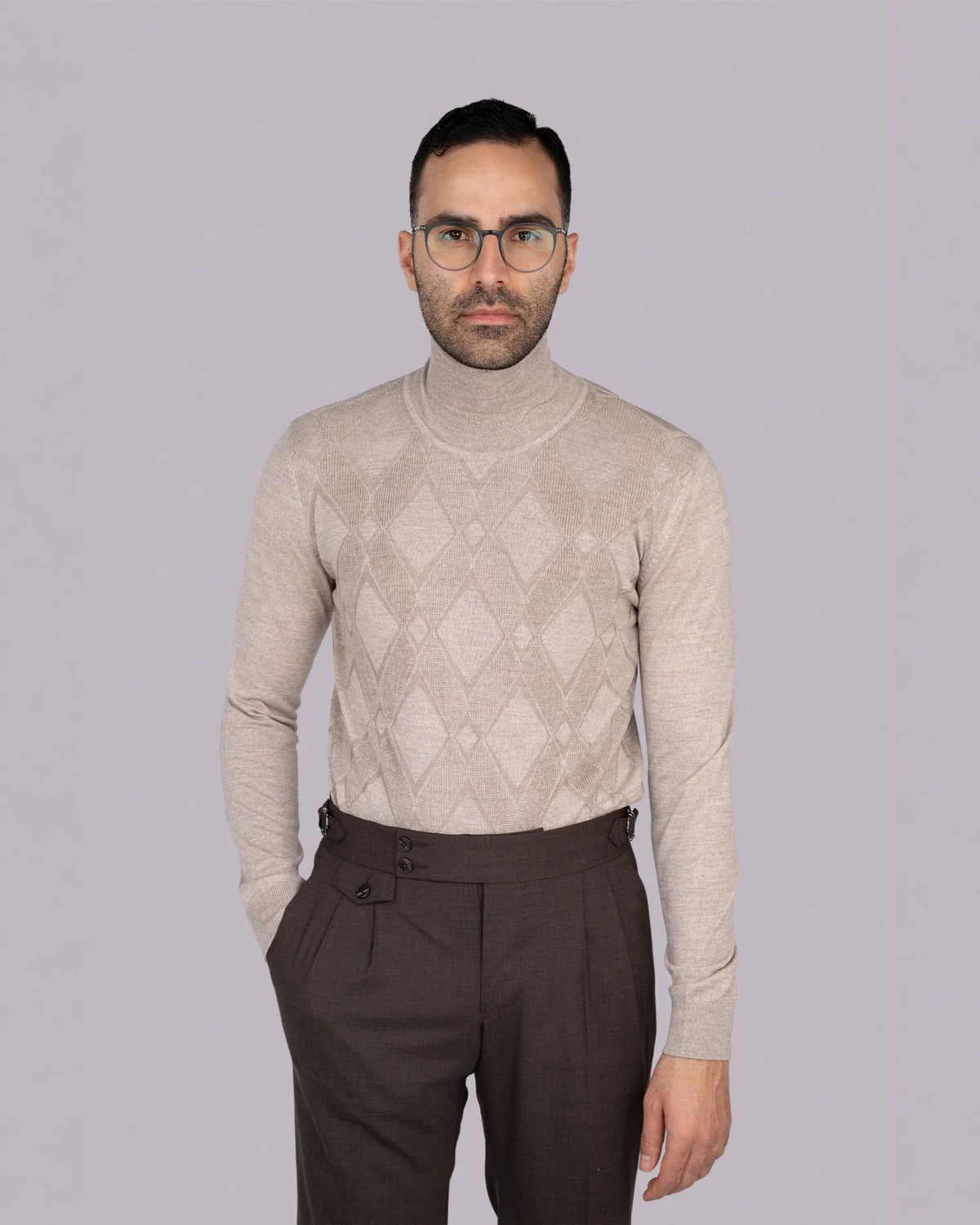 Beige Italian wool-acrylic roll-neck sweater