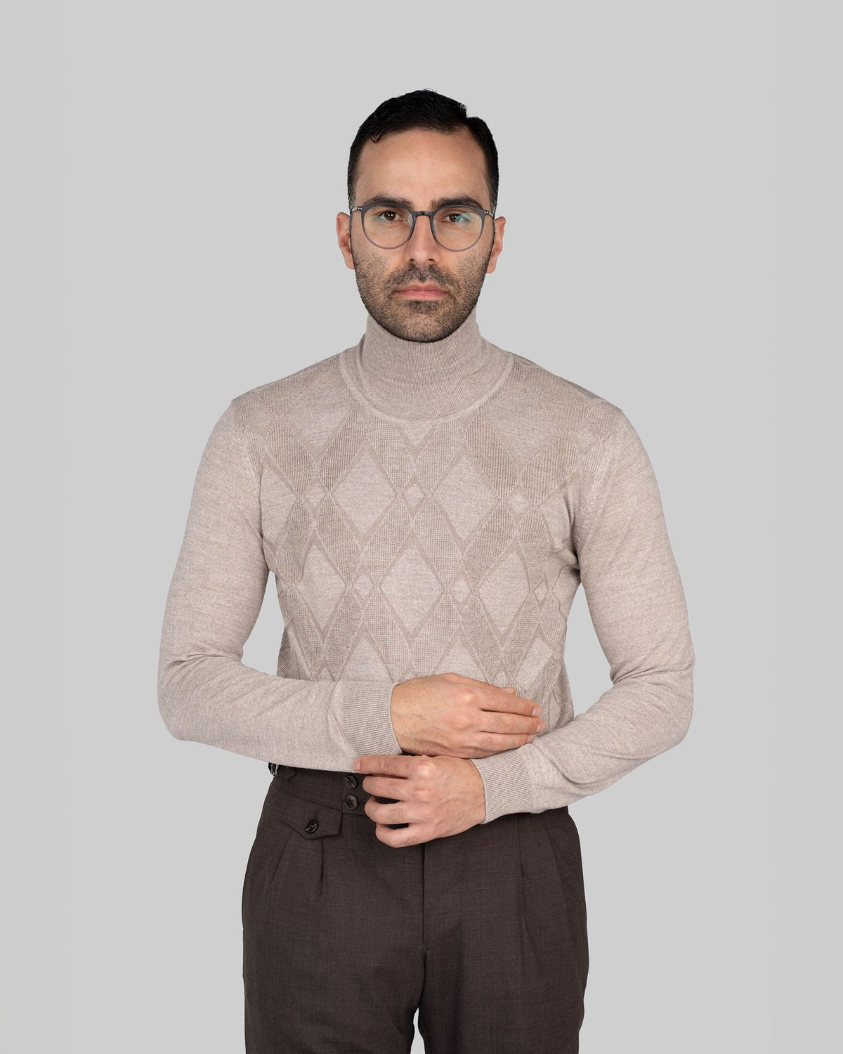 Beige Italian wool-acrylic roll-neck sweater