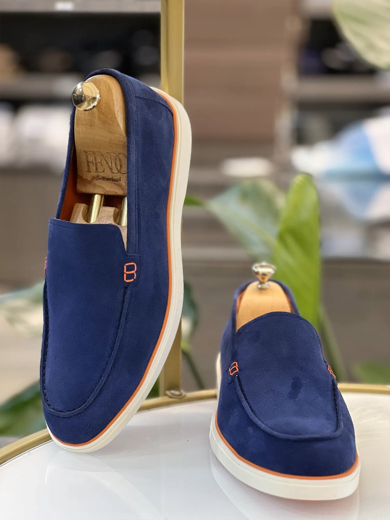 Blue loafer shoe made of soft suede
