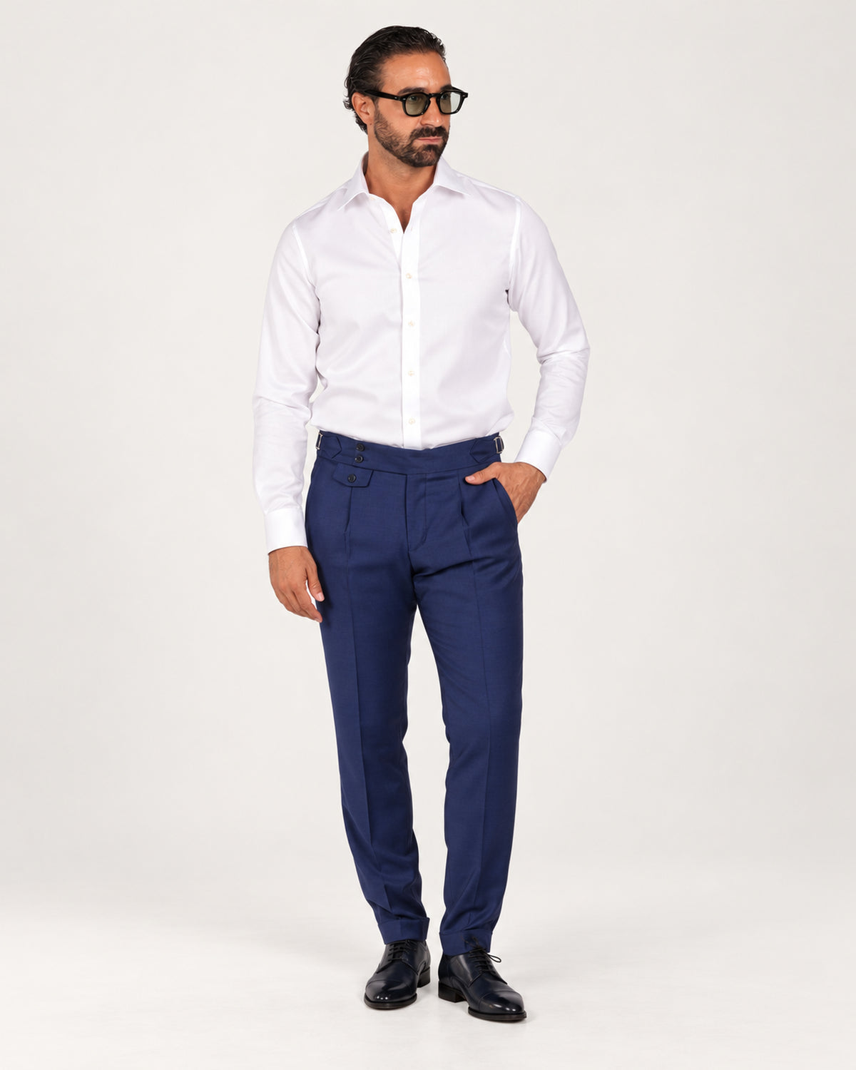 Blue slim-fit double-breasted wool suit