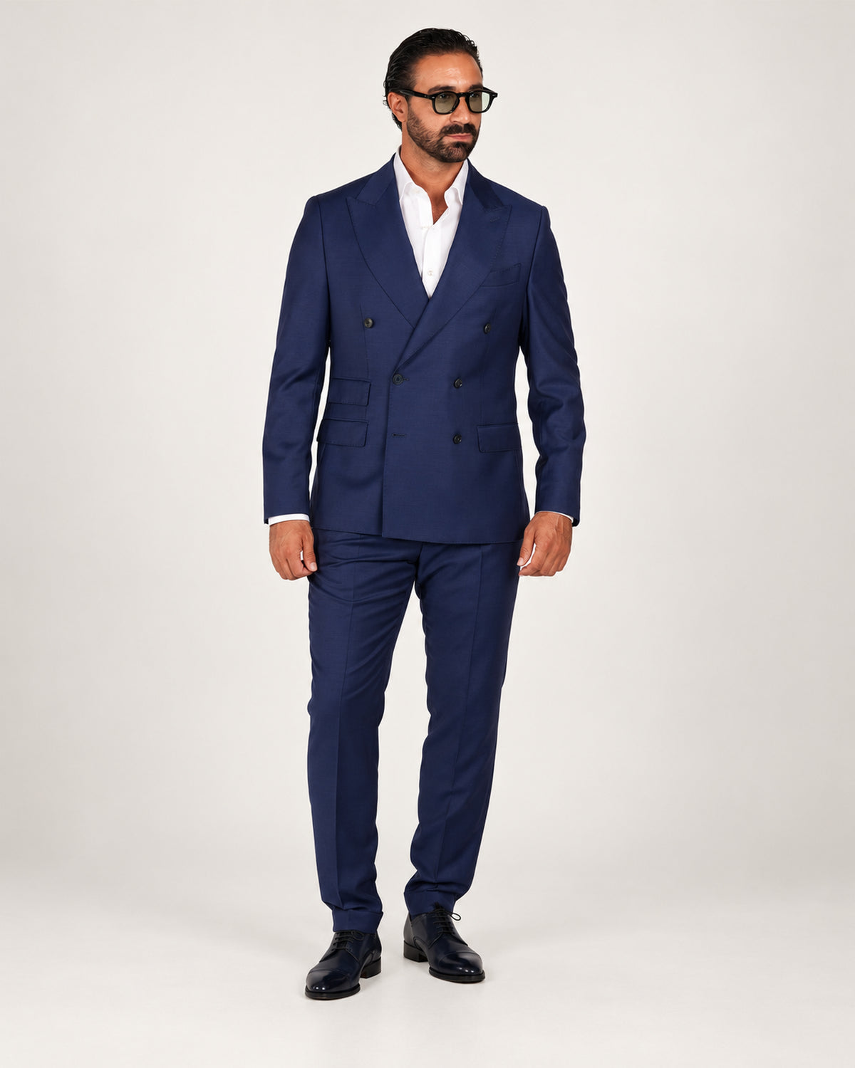 Blue slim-fit double-breasted wool suit