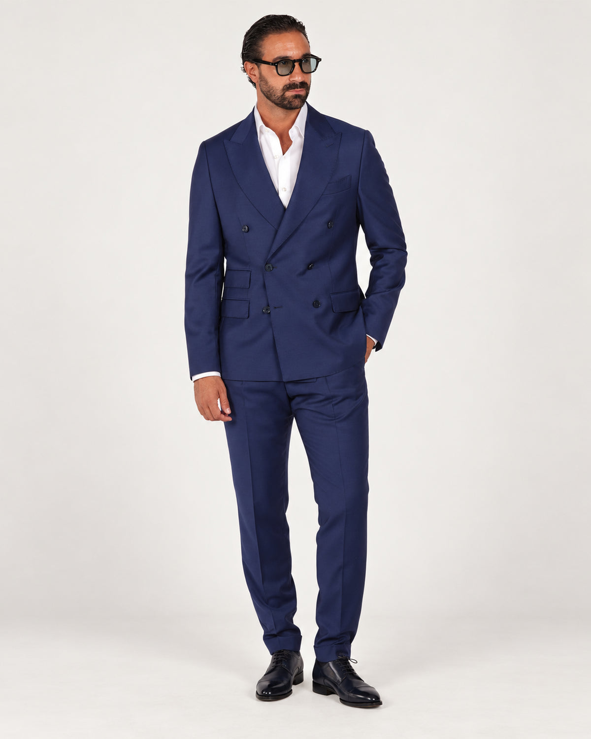 Blue slim-fit double-breasted wool suit