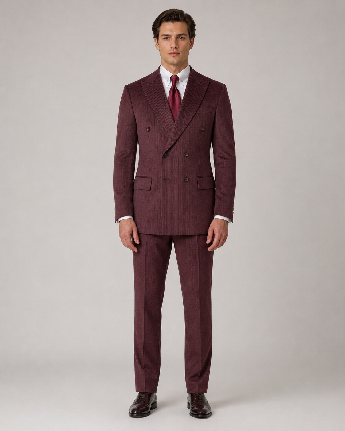 Bordeaux Cord Slim Fit Zweireiher Anzug