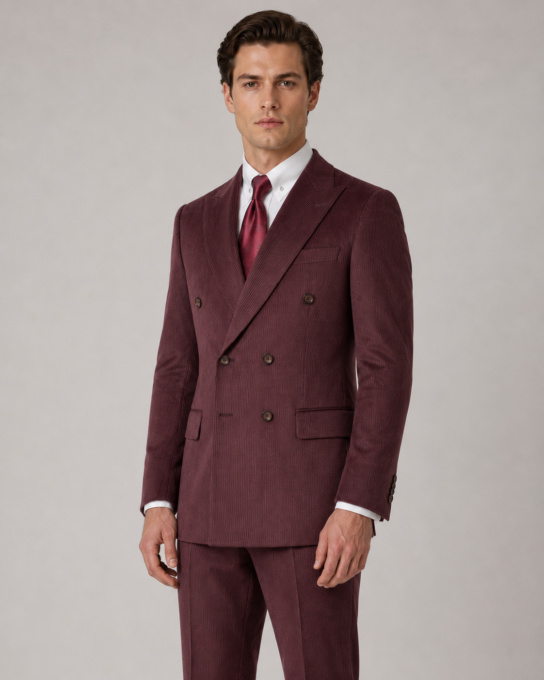 Bordeaux Cord Slim Fit Zweireiher Anzug