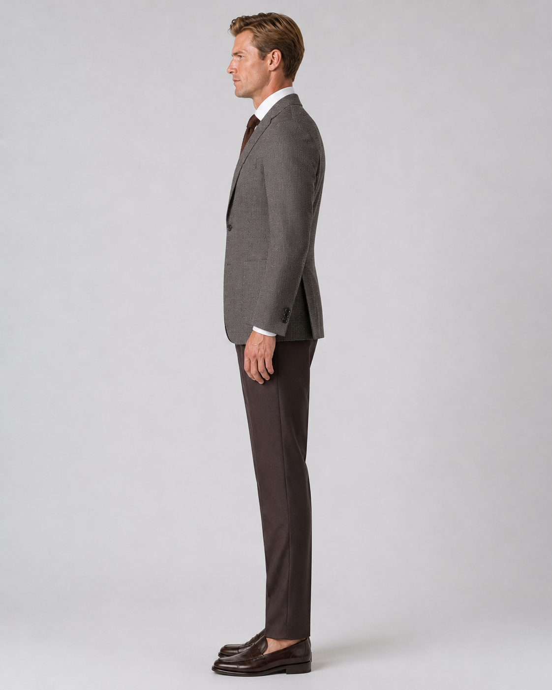 Brown patterned slim fit single breasted blazer