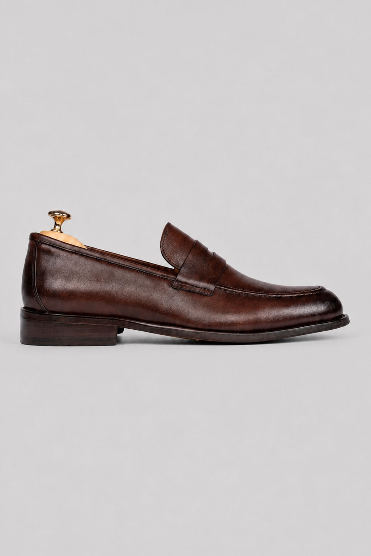 Brown calf leather penny loafer shoes
