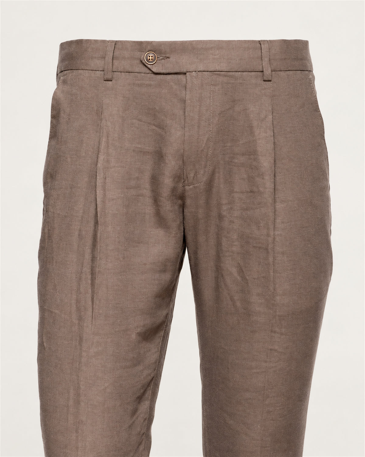 Brown slim-fit linen trousers