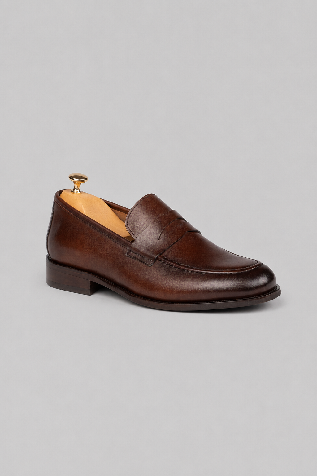 Brown calf leather penny loafer shoes