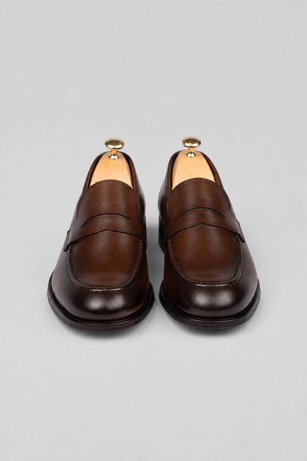 Brown calf leather penny loafer shoes