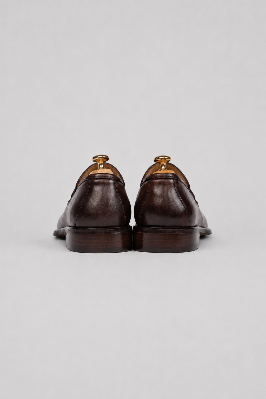 Brown calf leather penny loafer shoes