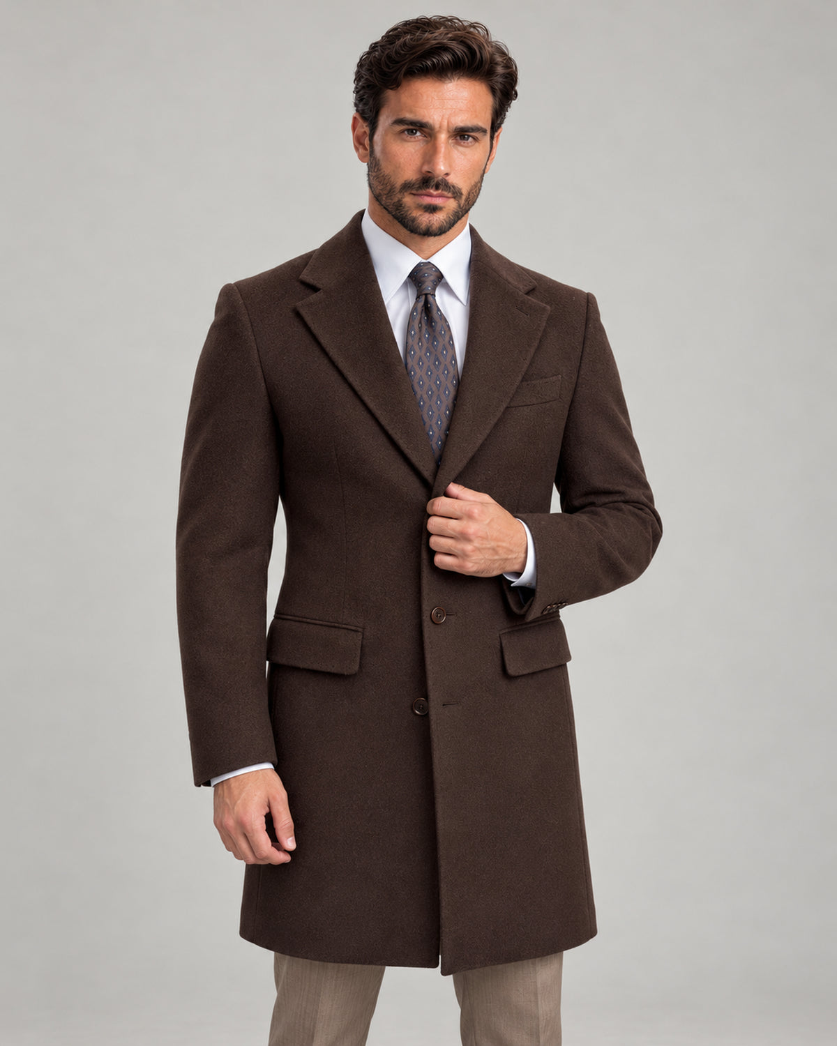 Brauner Herrenmantel aus Wolle – Made in Italy