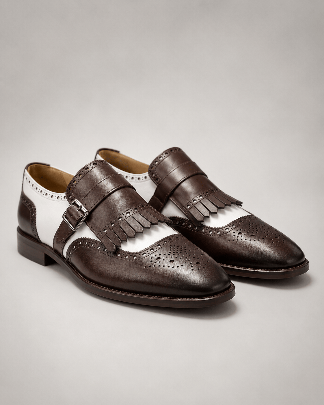 Brown Calfskin Kiltie Single Monk Strap Shoes