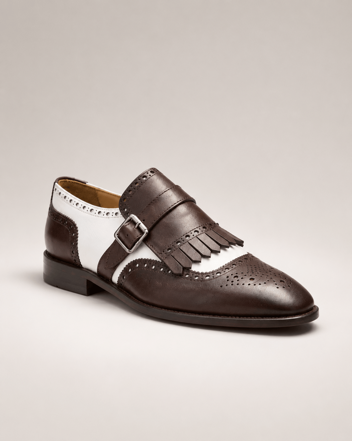 Brown Calfskin Kiltie Single Monk Strap Shoes