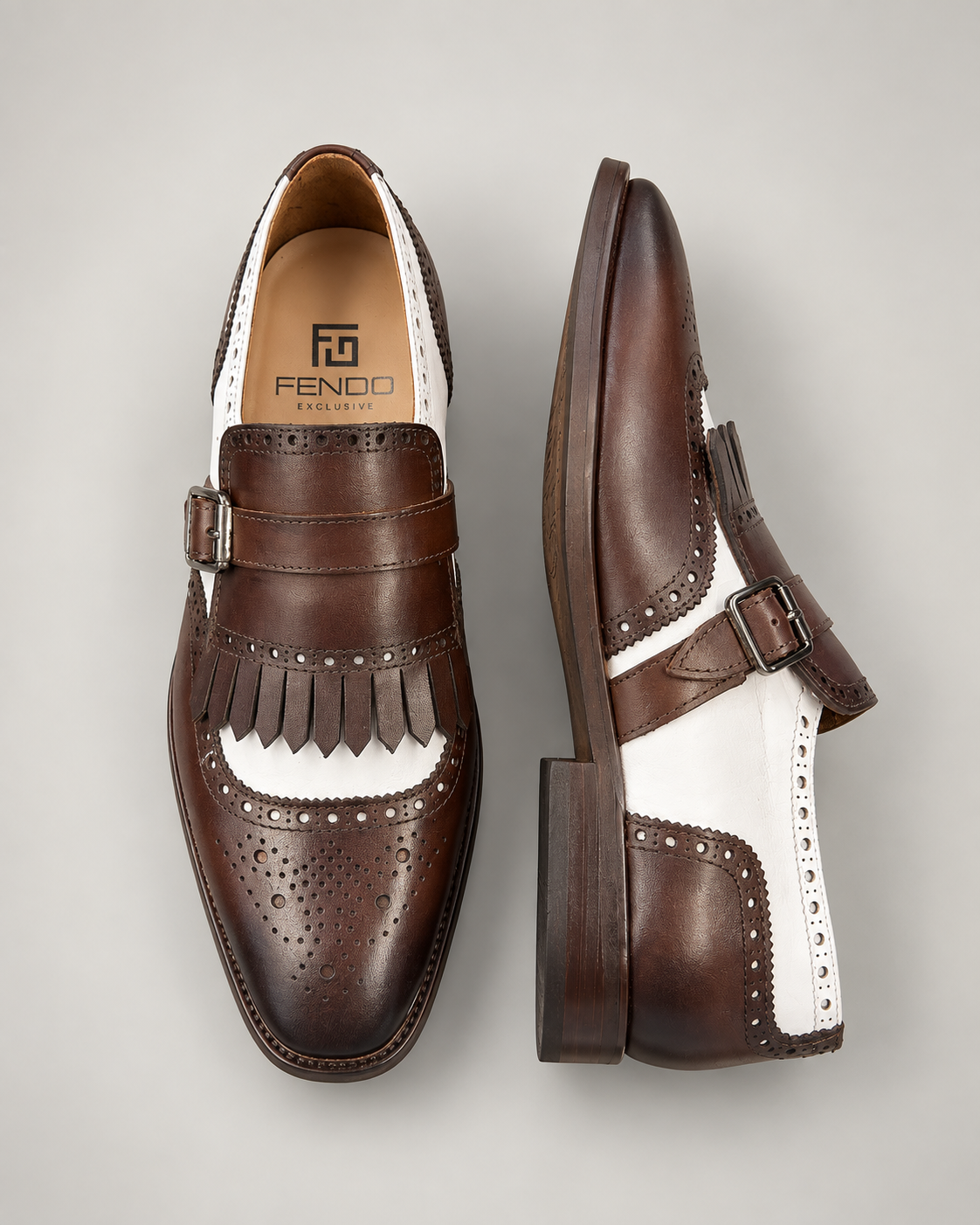 Brown Calfskin Kiltie Single Monk Strap Shoes