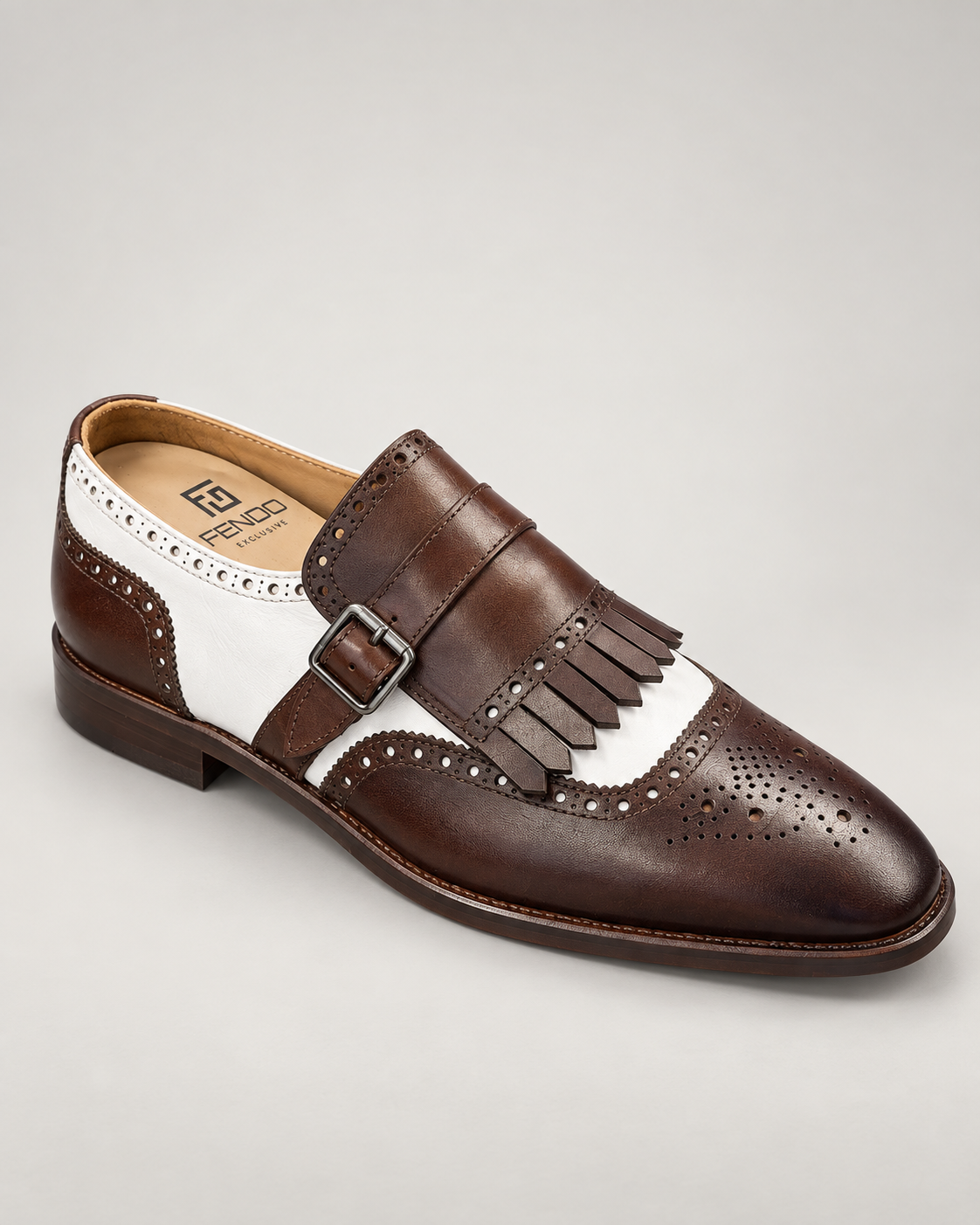 Brown Calfskin Kiltie Single Monk Strap Shoes