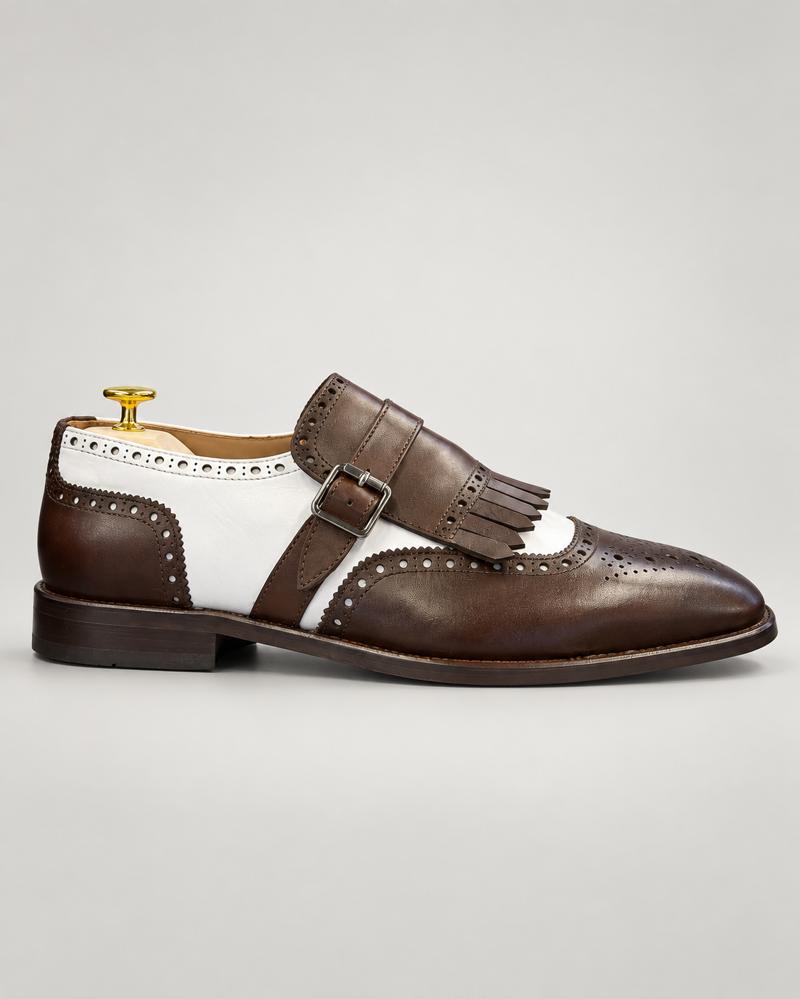 Brown Calfskin Kiltie Single Monk Strap Shoes
